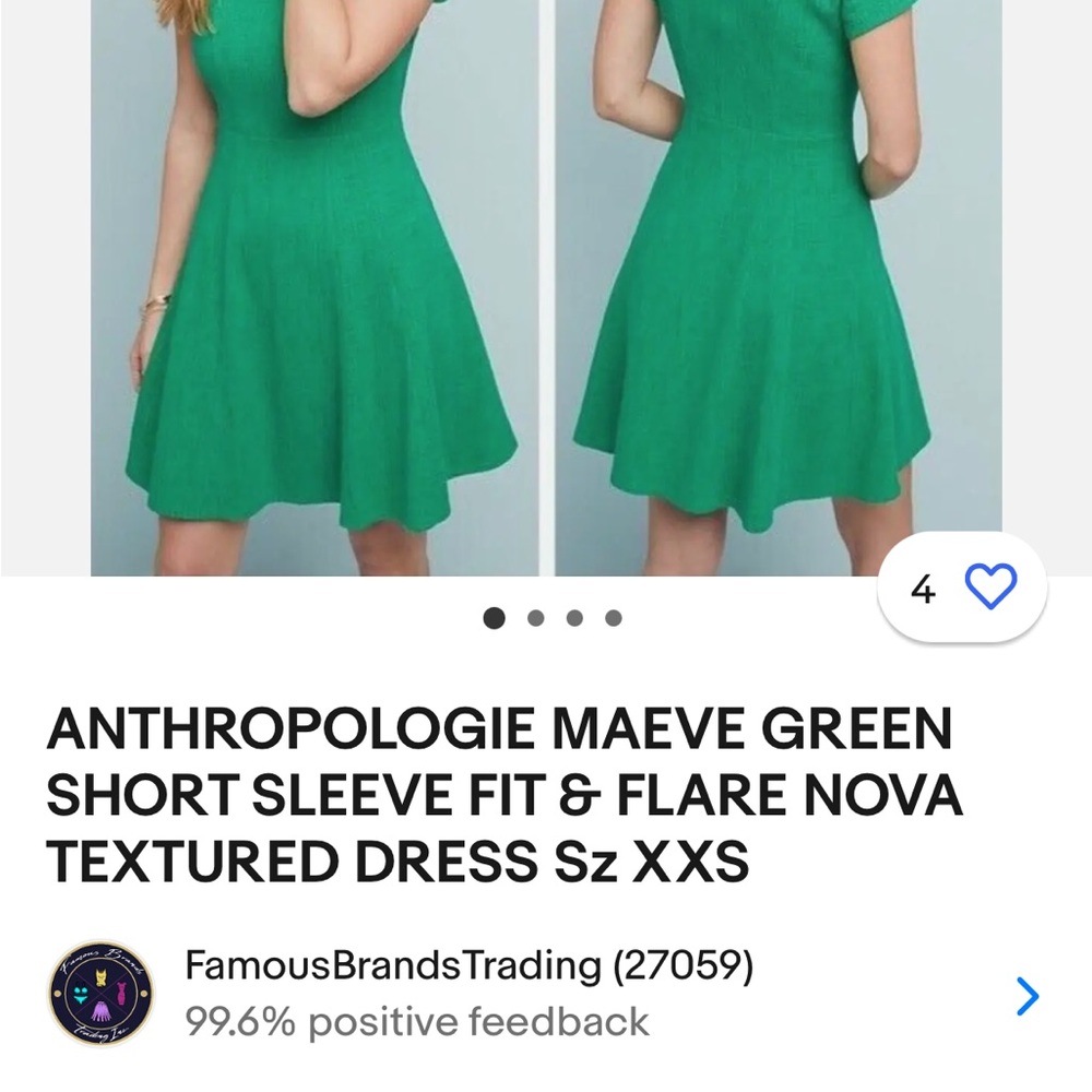 🤩 ANTHROPOLOGIE MAEVE Nova Fit and Flare Green Dress. Size Small - Picture 3 of 6
